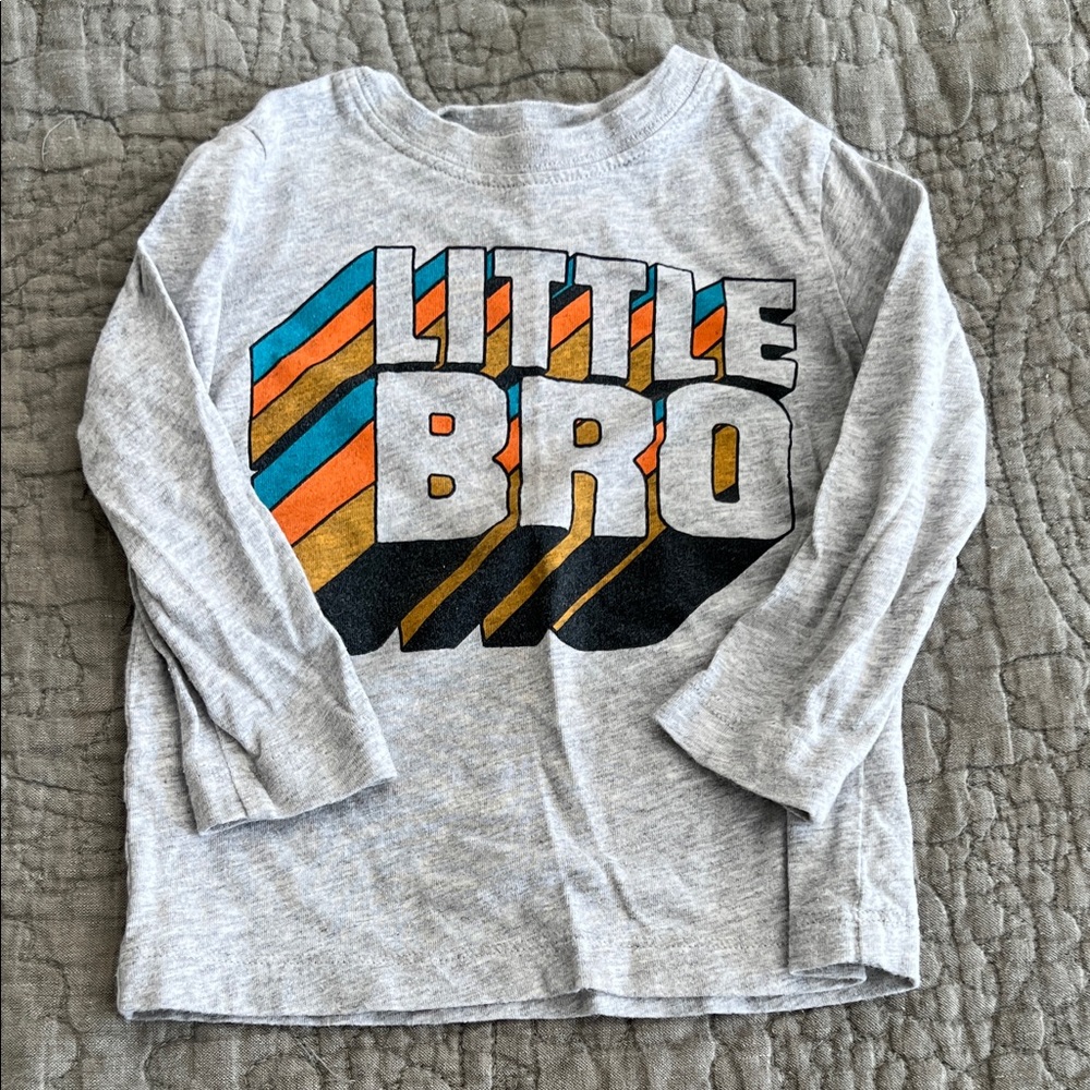 Carter's Gray Long-Sleeve 'Little Bro' Tee with Blue, Orange & Yellow Accents
